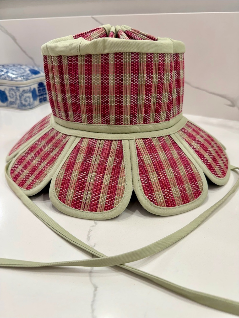 Lorna Murray Checked Pink & Cream Petal Brim Hat, Size M